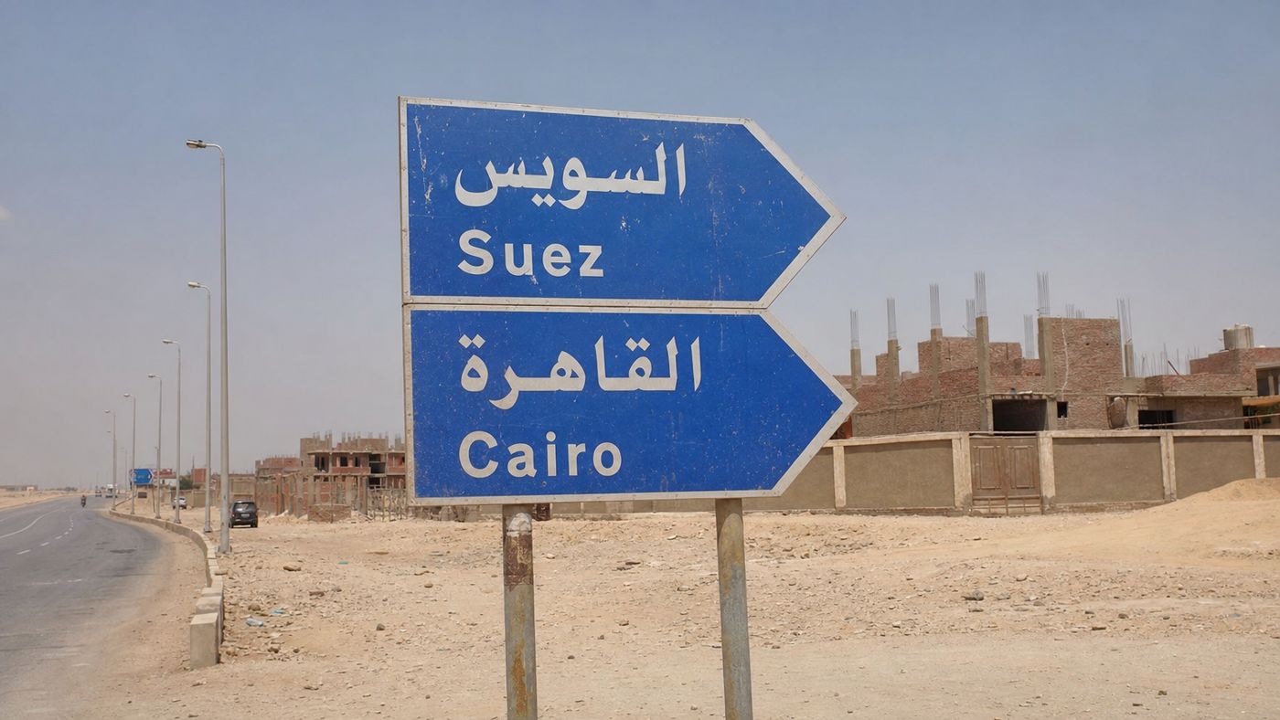 Panneau de signalisation bilingue avec écriture arabe et latine à l'entrée de la ville
