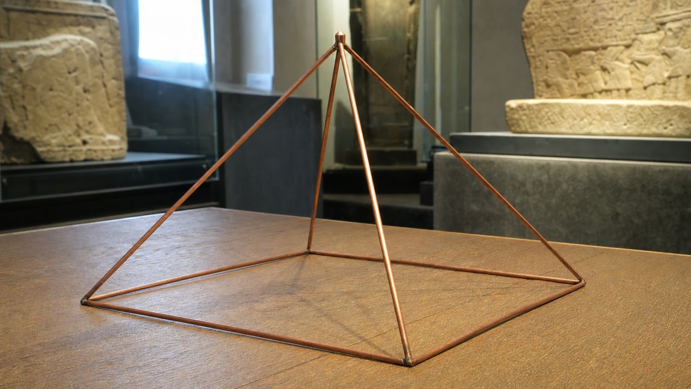 Small copper pyramid frame on a table