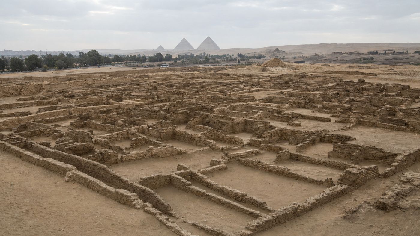 Floor plans of the excavated workers' settlement southeast of the pyramids