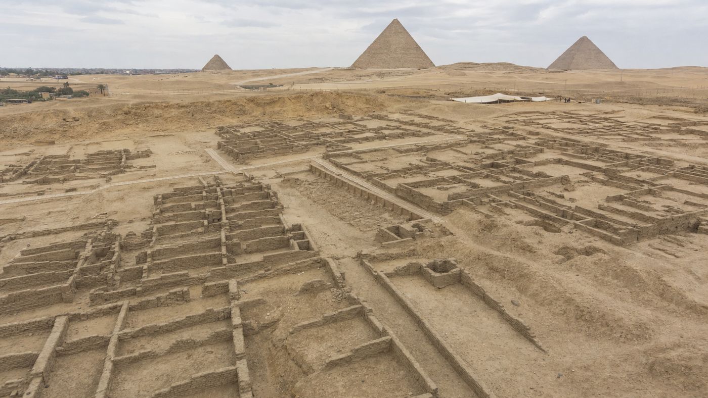 Excavated sleeping galleries and utility buildings of the workers' settlement at Giza