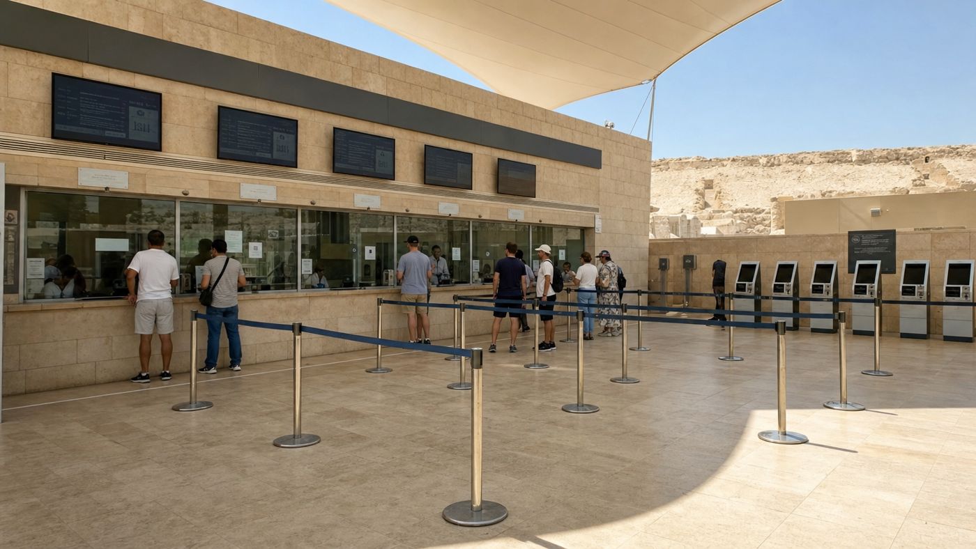 Ticket machines and counters at the visitor center of the Giza Plateau