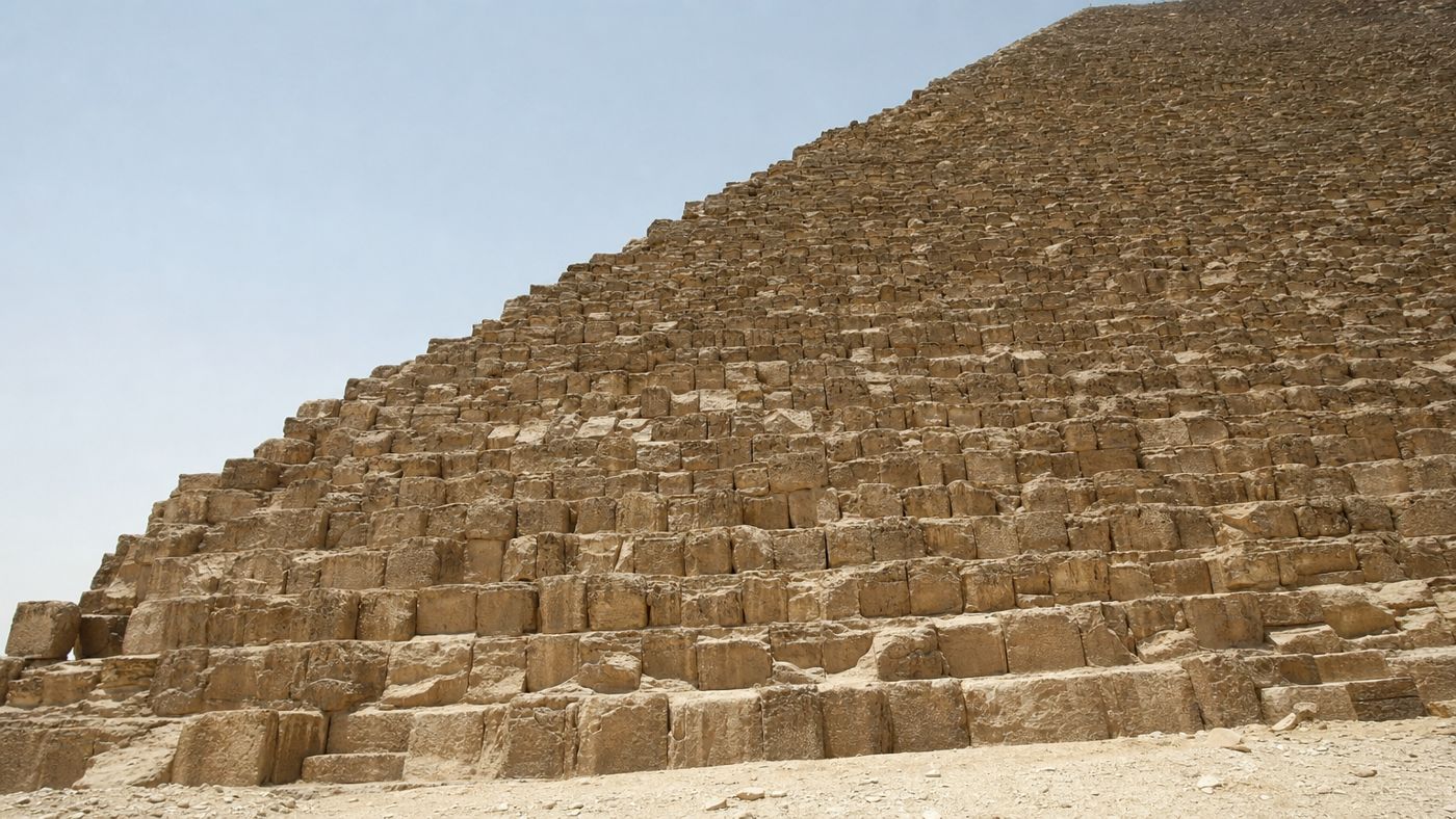 View from the ground at the Great Pyramid of Khufu from a short distance