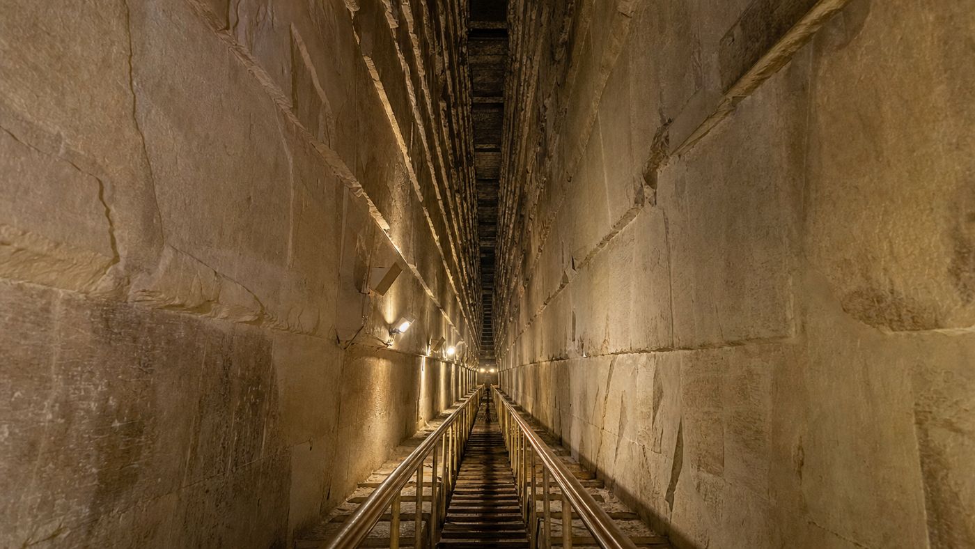 View up through the Grand Gallery inside the Pyramid of Khufu
