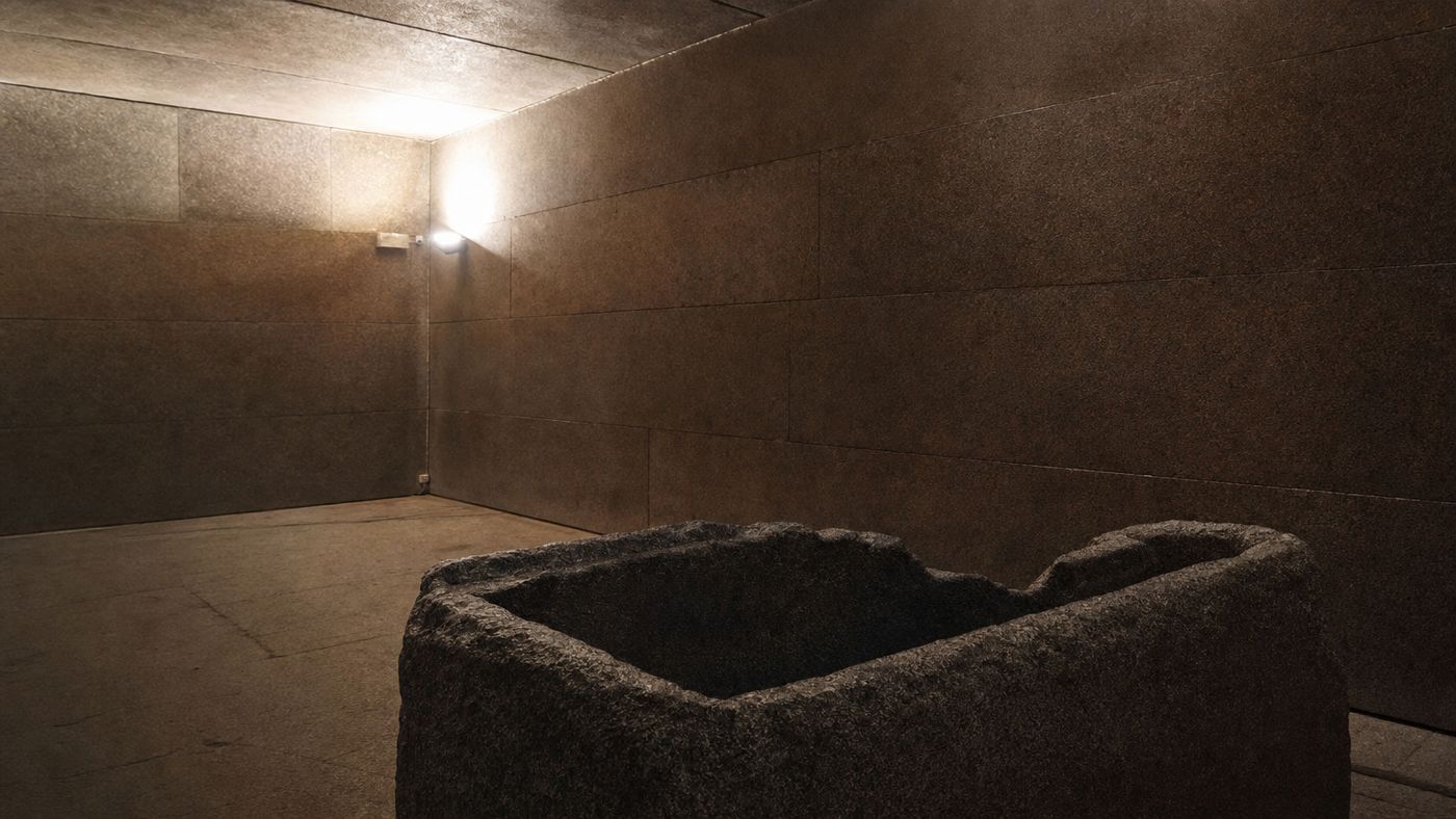 Red granite blocks of the burial chamber in the Great Pyramid of Khufu