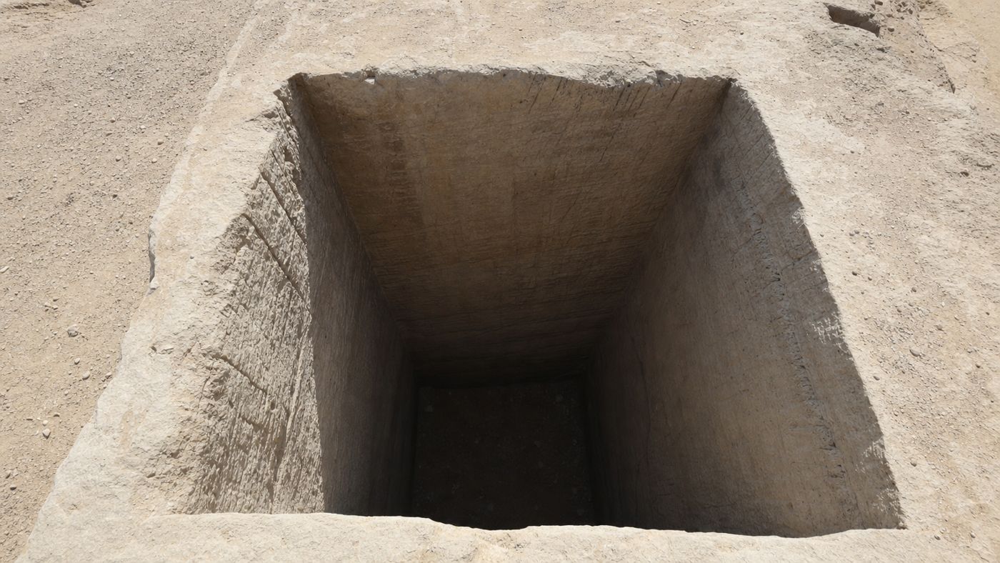 Un puț funerar tăiat în stâncă pe platoul Giza