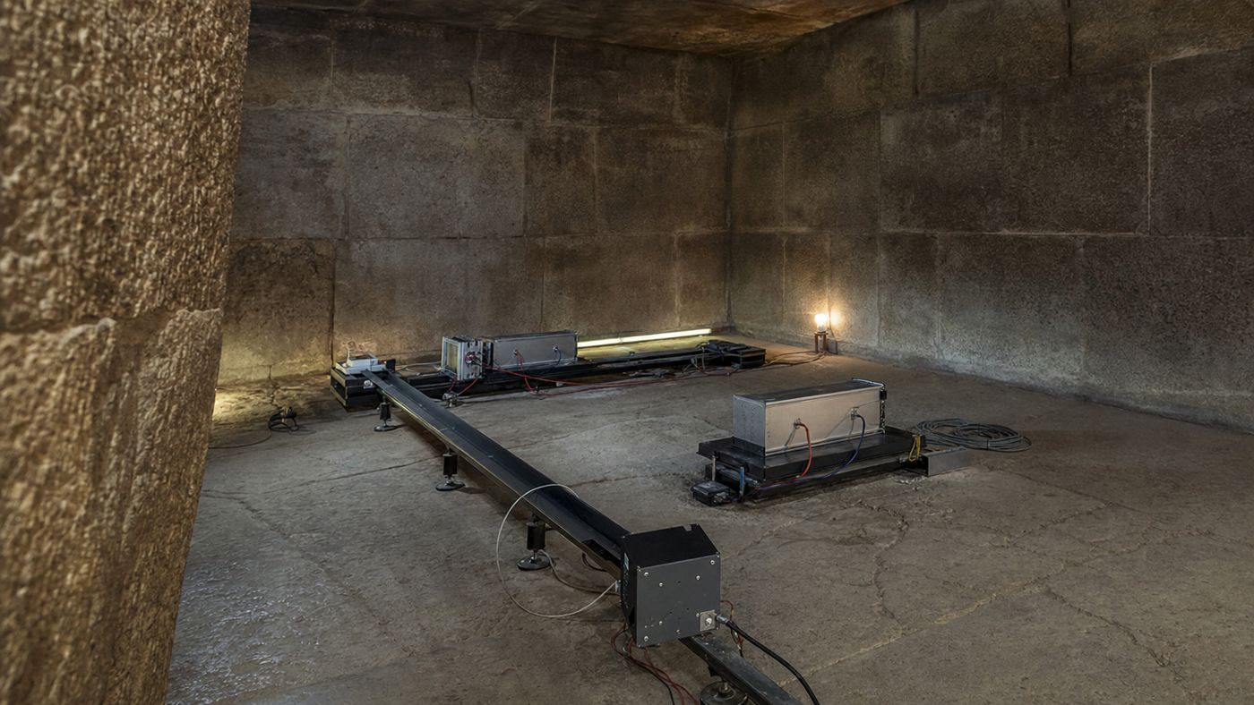 Instruments de mesure de muons dans une chambre à l'intérieur de la pyramide
