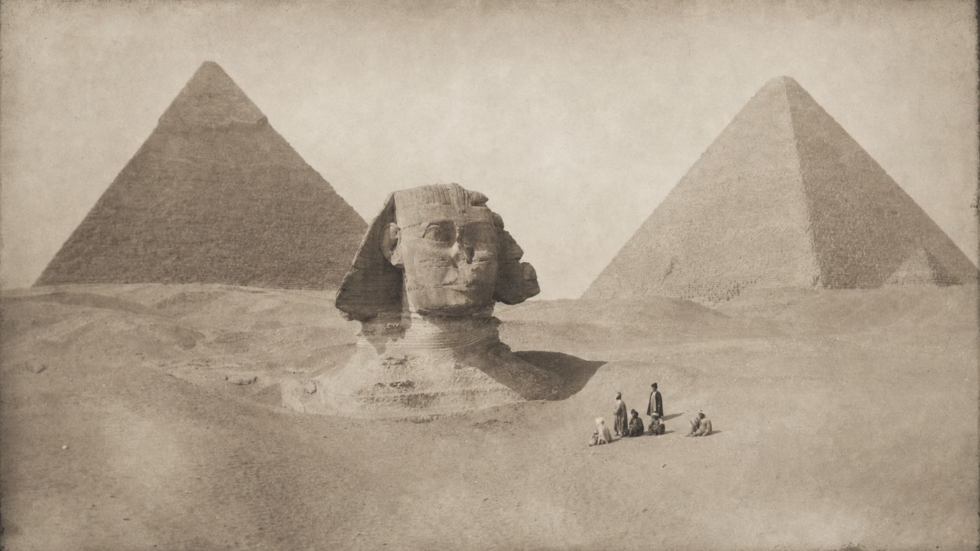 Photo historique du Sphinx ensablé jusqu'au cou