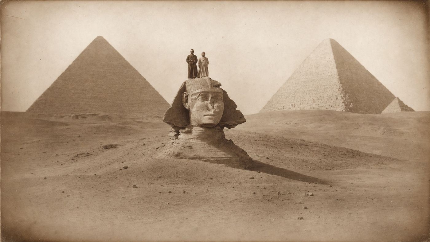 Le Sphinx au XIXe siècle, enfoui jusqu'aux épaules dans le sable