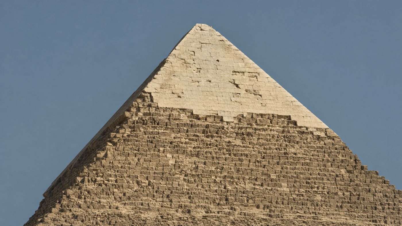 The remaining casing stone at the top of the Pyramid of Khafre