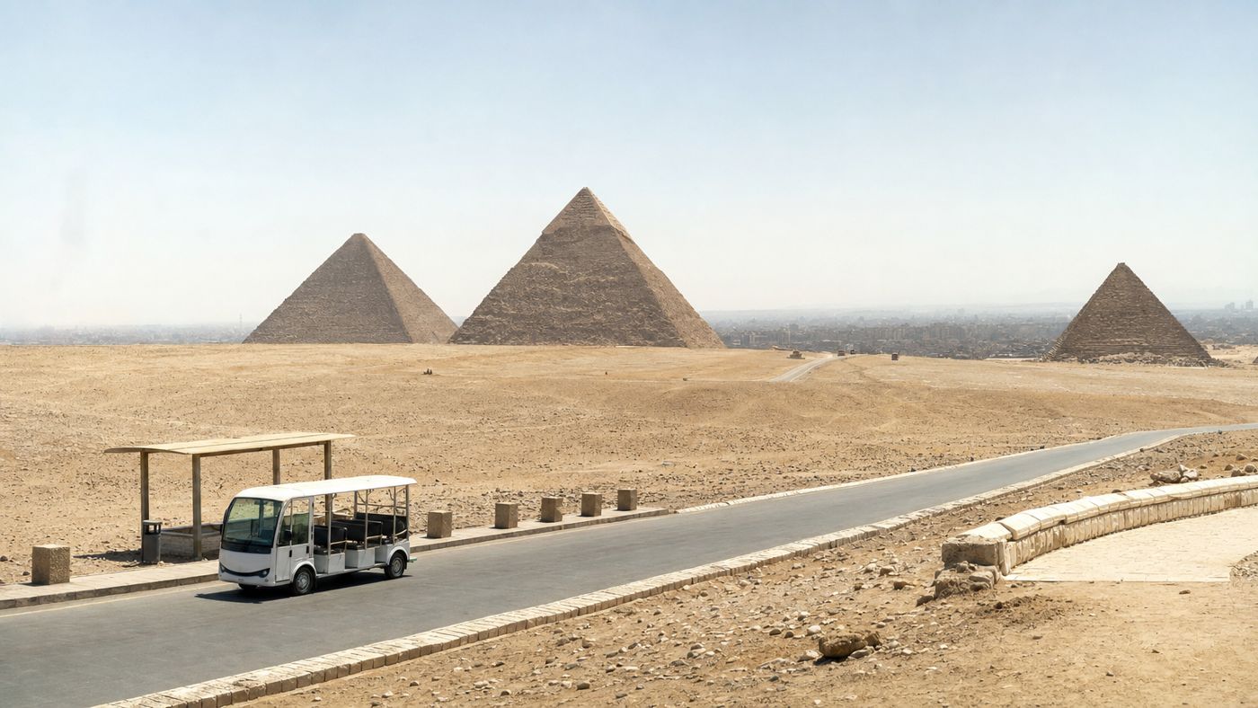 Stația de transport de la punctul panoramic cu vedere la toate cele trei piramide