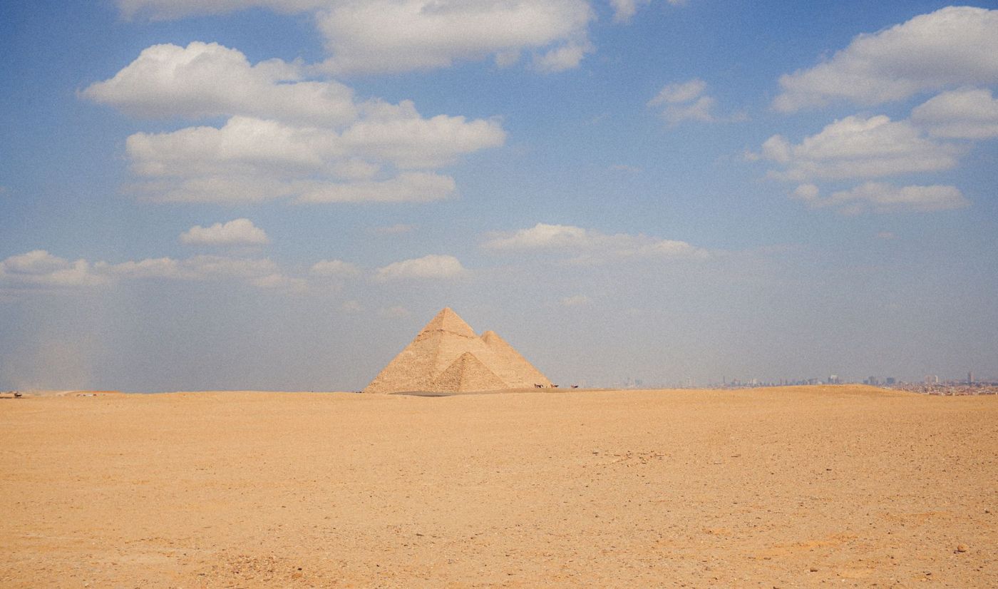 View from the panorama point of all three pyramids of Giza