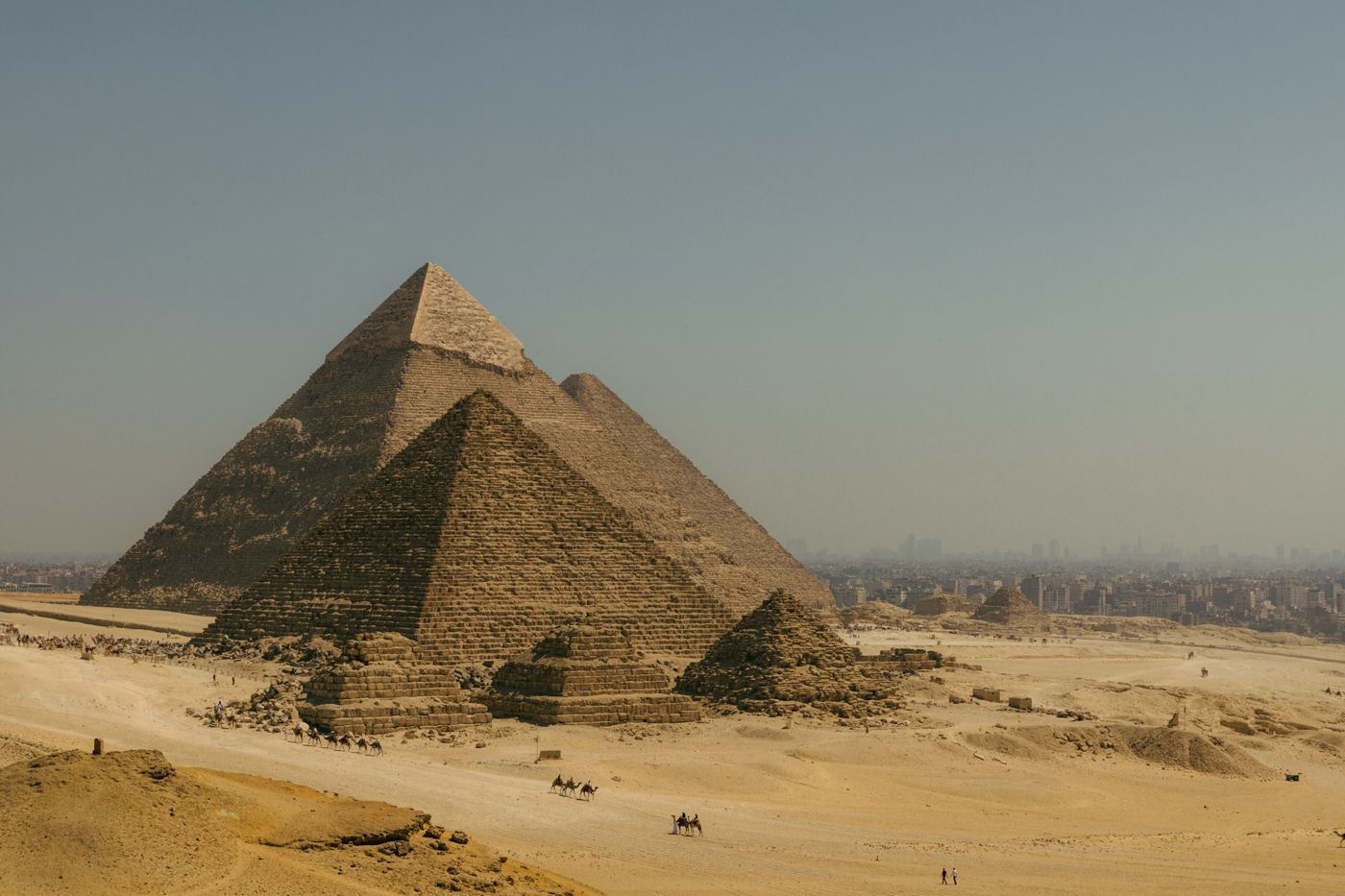 The Great Pyramid of Khufu in morning light with long shadows