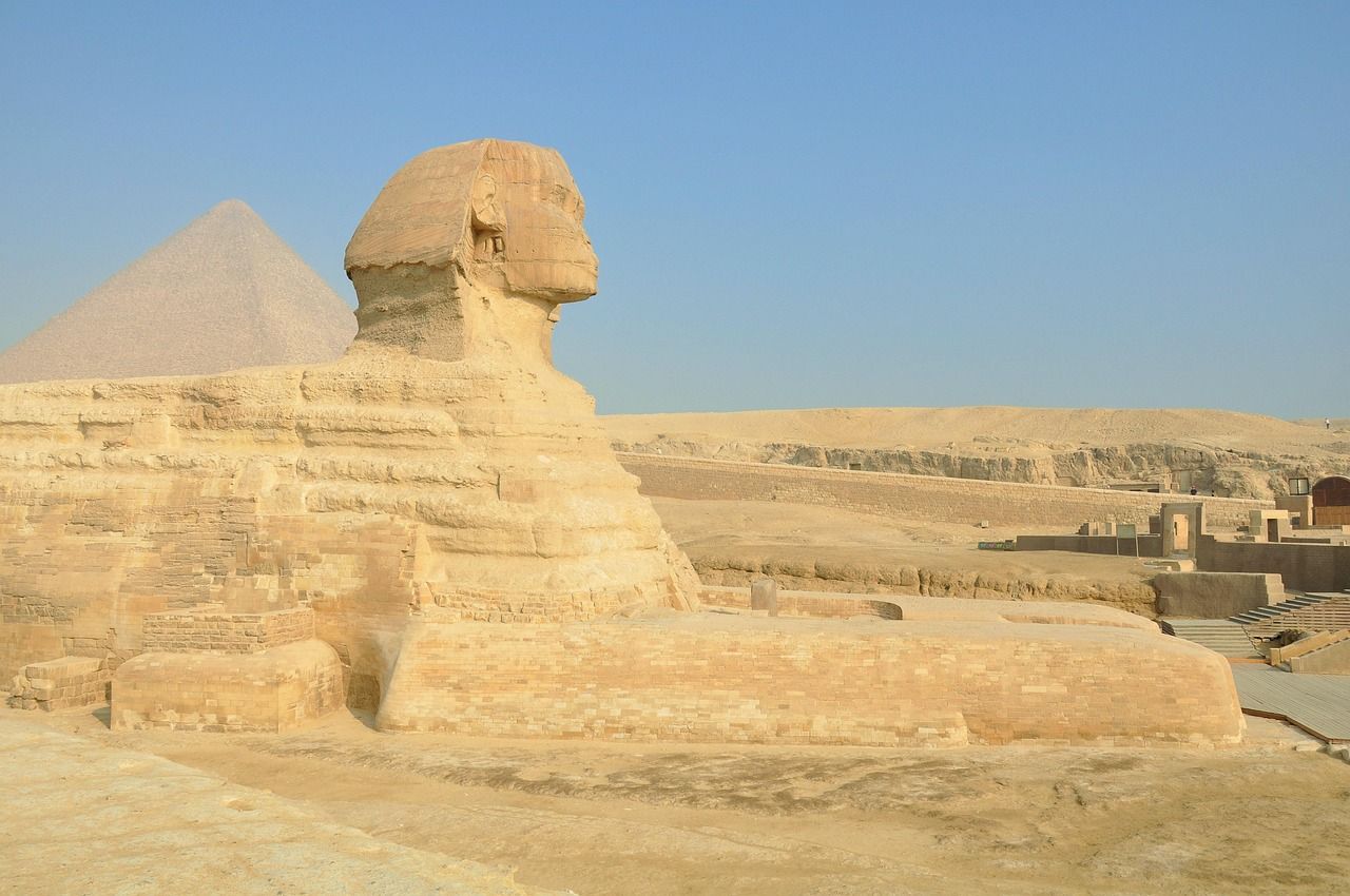 Test trenches and excavation cuts in the sand next to the Sphinx Temple
