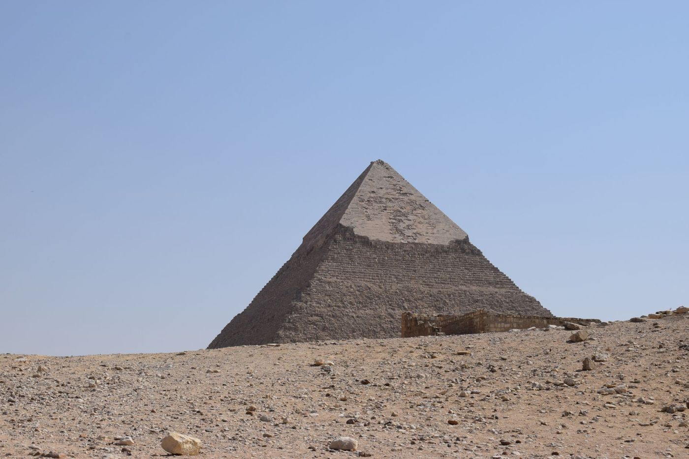 The unfinished granite casing at the base of the Pyramid of Menkaure